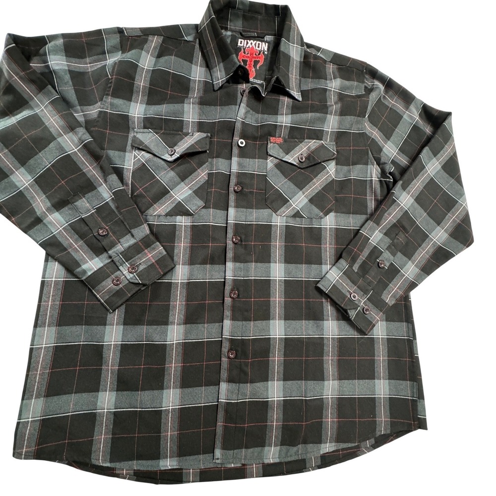 Dixxon Flannel Co Count's Kustoms Men 2X Black Grey Red‎ Plaid D-Tech Shirt